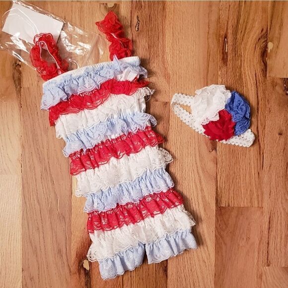 NWT 🇺🇸 Lace Petti Romper Red, White & Blue 1-2 Years - Picture 1 of 4